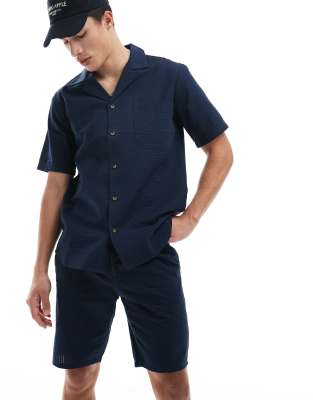 Only & Sons Seersucker Shorts In Navy