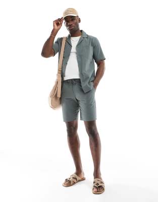 SONS - Seersucker-Shorts in Khaki, Kombiteil-Grün Grün S