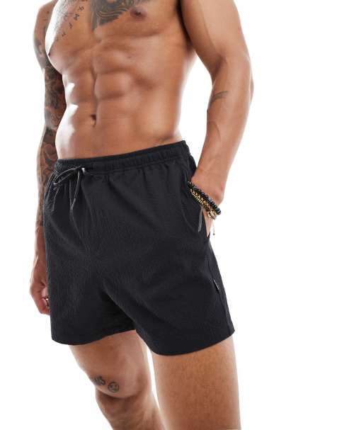 ONLY & SONS seersucker swim short in black - view 1
