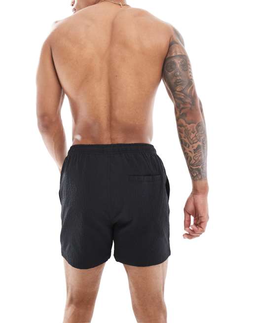 ONLY & SONS seersucker swim shorts in black