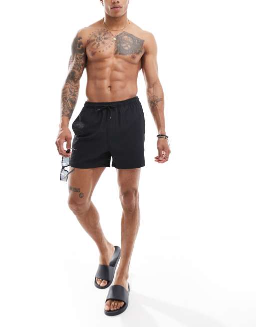 ONLY & SONS seersucker swim shorts in black