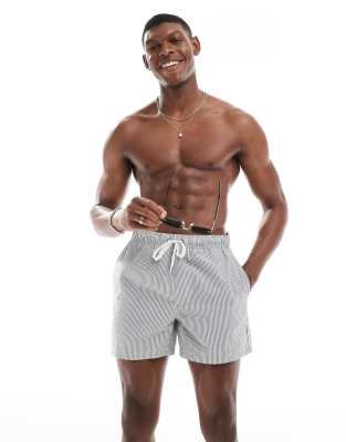 ONLY & SONS ONLY & SONS seersucker swim shorts in dark khaki stripe-Green