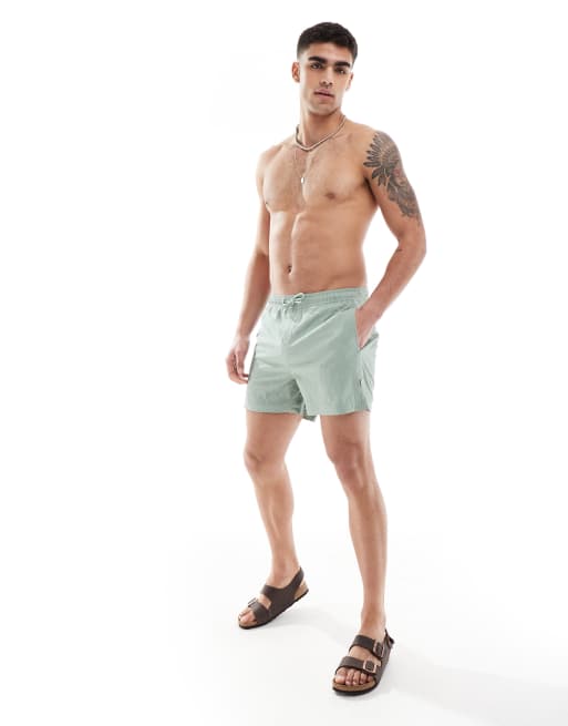 ONLY & SONS seersucker swim shorts in light green