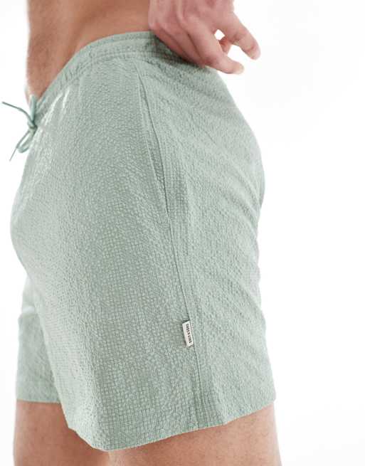 ONLY & SONS seersucker swim shorts in light green
