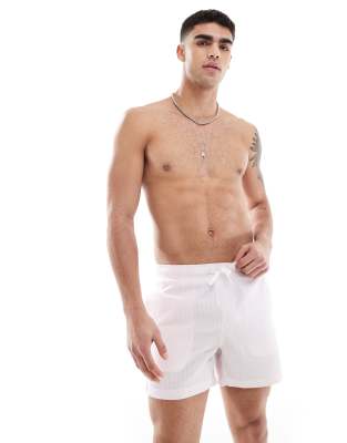 ONLY & SONS ONLY & SONS seersucker swim shorts in pale pink stripe-Purple