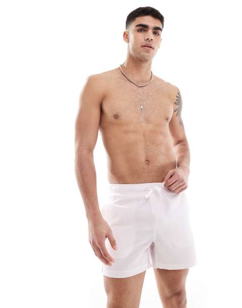 ONLY & SONS seersucker swim shorts in pale pink stripes - view 1