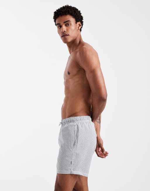 Only & Sons - Seersucker zwemshort in donkere kaki strepen, 3 van 5