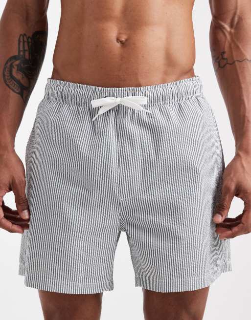 Only & Sons - Seersucker zwemshort in donkere kaki strepen, 4 van 5