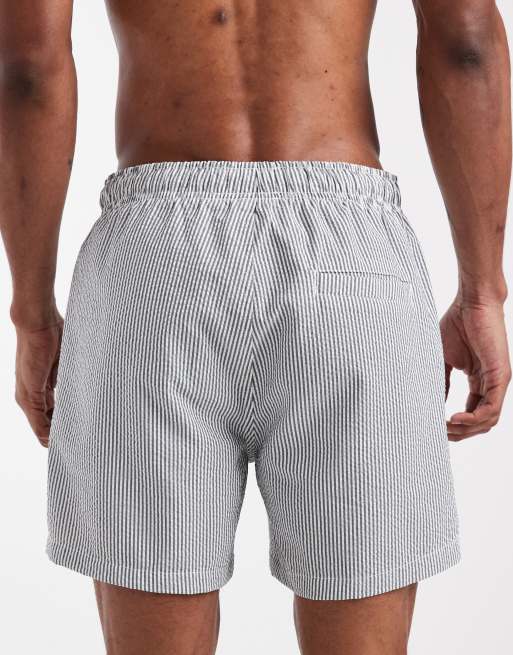 Only & Sons - Seersucker zwemshort in donkere kaki strepen, 5 van 5