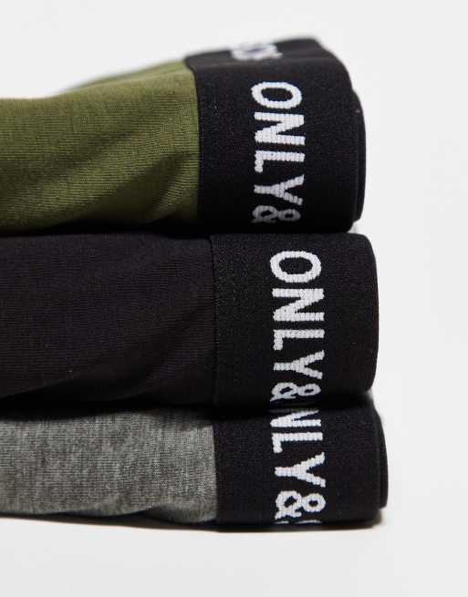 Only & Sons - Set van 3 boxershorts in multi met zwarte tailleband, 3 van 4