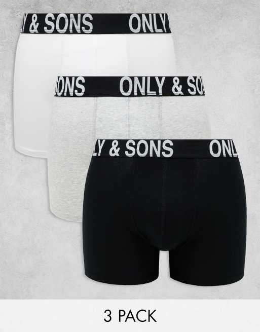 Only & Sons - Set van 3 boxershorts in zwart, grijs en wit