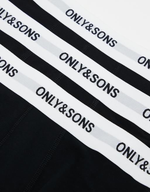 Only & Sons - Set van 3 boxershorts in zwart met witte tailleband met logo, 3 van 4