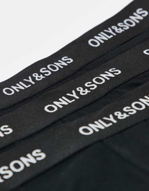 Only & Sons - Set van 3 boxershorts in zwart met zwarte tailleband, 2 van 3