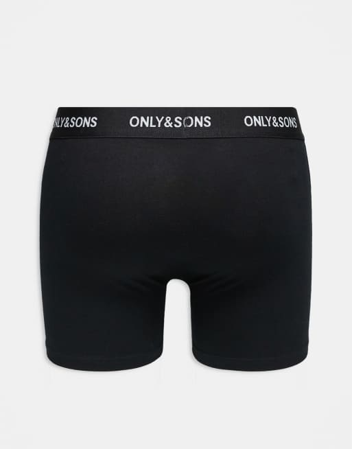 Only & Sons - Set van 3 boxershorts in zwart met zwarte tailleband, 3 van 3