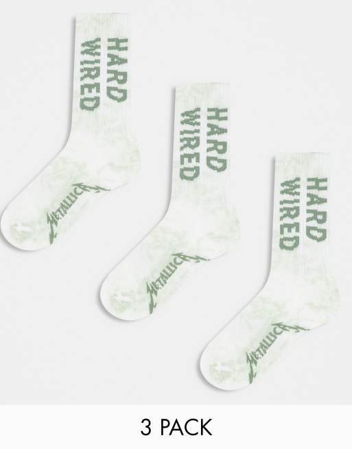 Only & Sons - Set van 3 paar tennissokken met Metallica-print in saliegroen met wassing