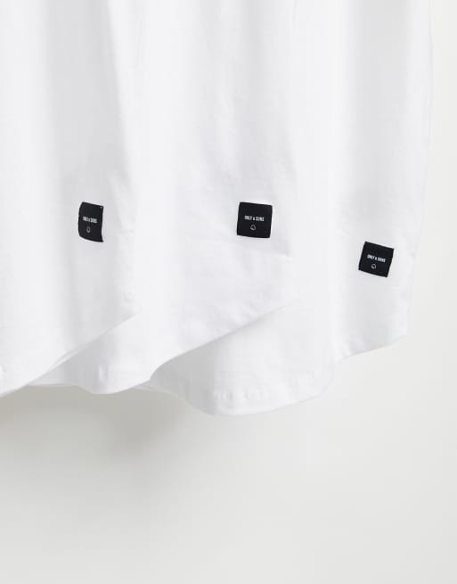 Only & Sons - Set van 3 T-shirts met lange pasvorm en ronde zoom in wit, 4 van 4