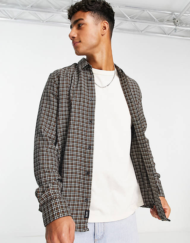 ONLY & SONS - shirt in brown and navy houndstooth check