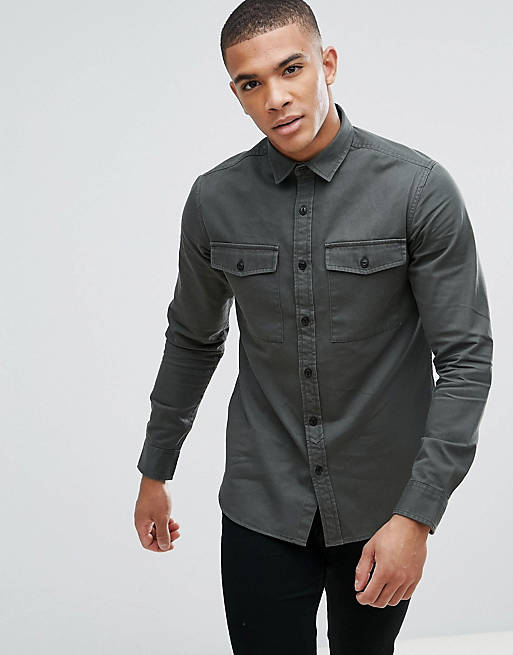 Only & Sons Shirt In Slim Fit Military Twill