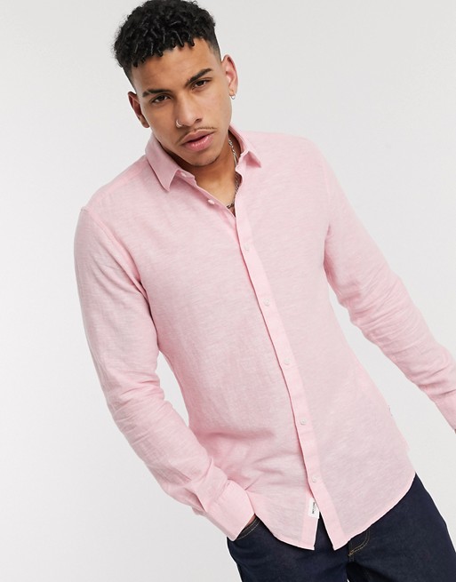 Only & Sons shirt with linen mix in pink