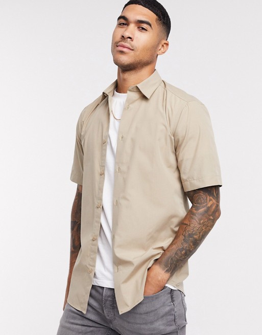 Only & Sons shirt with short sleeve in stone