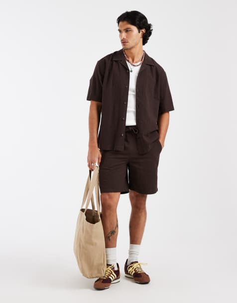 ONLY & SONS - Short d'ensemble en crépon - Marron foncé - view 1
