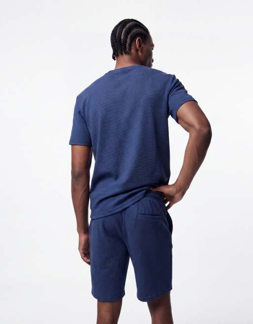ONLY & SONS - Short d'ensemble en tissu gaufré - Bleu marine, 4 de 5
