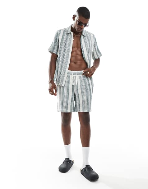 ONLY & SONS - Short d'ensemble gaufré - Blanc et vert - view 1