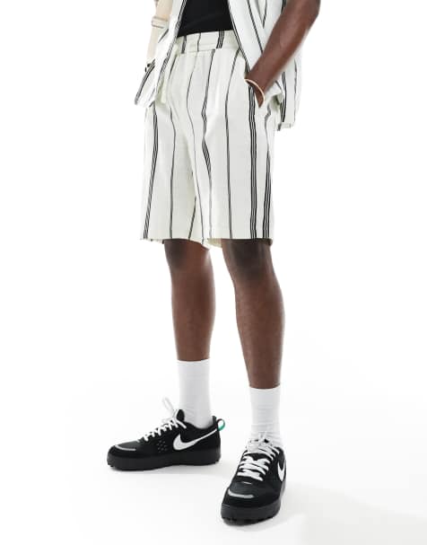 ONLY & SONS - Short d'ensemble rayé aspect lin - Noir et blanc - view 1