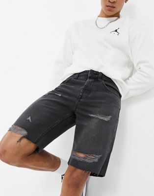Shorts Only & Sons - Short en jean à ourlet brut et déchirures - Noir délavé