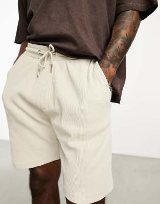 Only & Sons waffle jersey shorts in beige - ASOS Price Checker