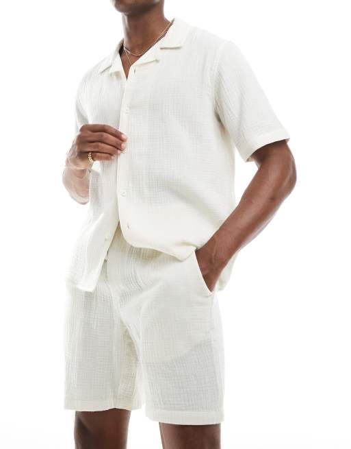 ONLY & SONS - Short met elastische taille en textuur in crème, deel van co-ord set, 2 van 5
