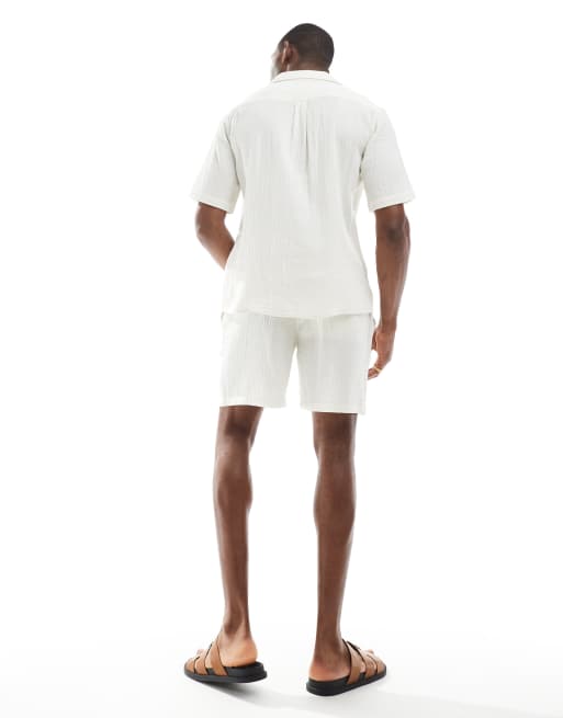 ONLY & SONS - Short met elastische taille en textuur in crème, deel van co-ord set, 4 van 5