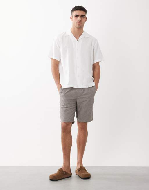 ONLY & SONS - Short met gestrikte taille van linnenmix in beige-grijs, 2 van 5