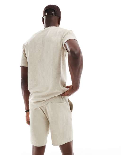ONLY & SONS - Short met wafelstructuur in crème, deel van co-ord set, 4 van 5