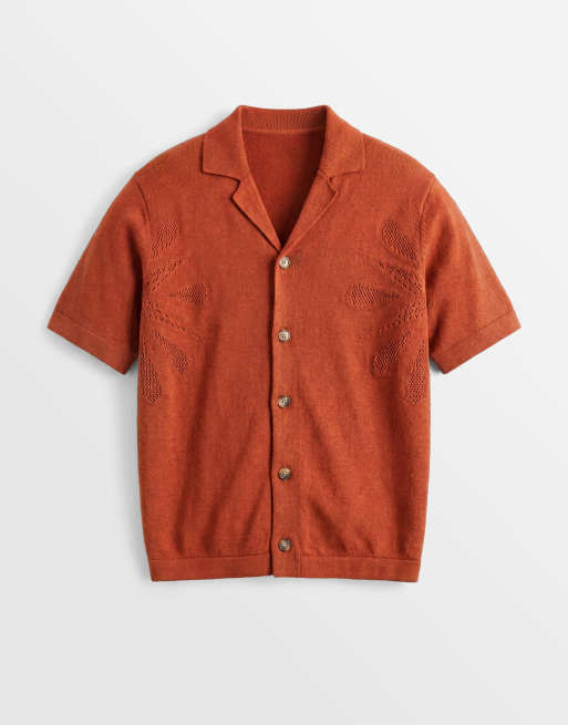 ONLY & SONS short sleeve knit shirt with floral detail in burnt red, 6 of 9