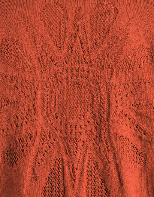 ONLY & SONS short sleeve knit shirt with floral detail in burnt red, 9 of 9