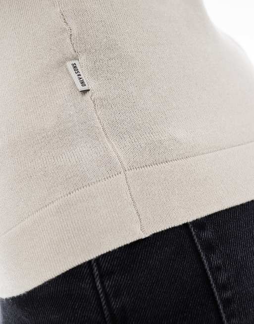 ONLY & SONS short sleeve knit t-shirt in beige, 4 of 4