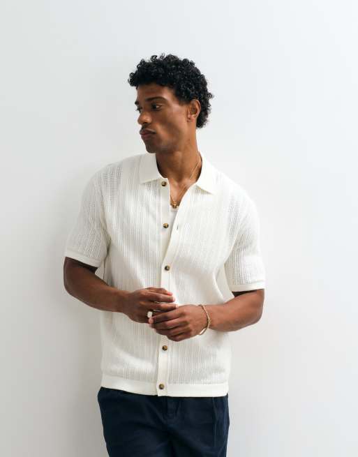 ONLY & SONS short sleeve knitted shirt in cream, 5 of 5