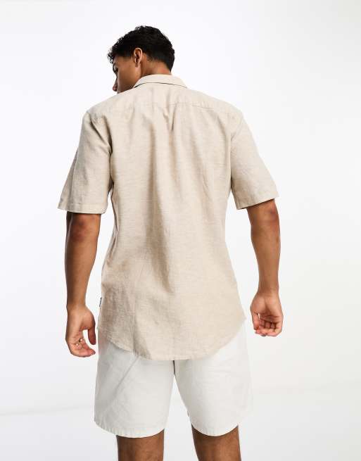 ONLY & SONS short sleeve linen blend shirt in beige, 2 of 4