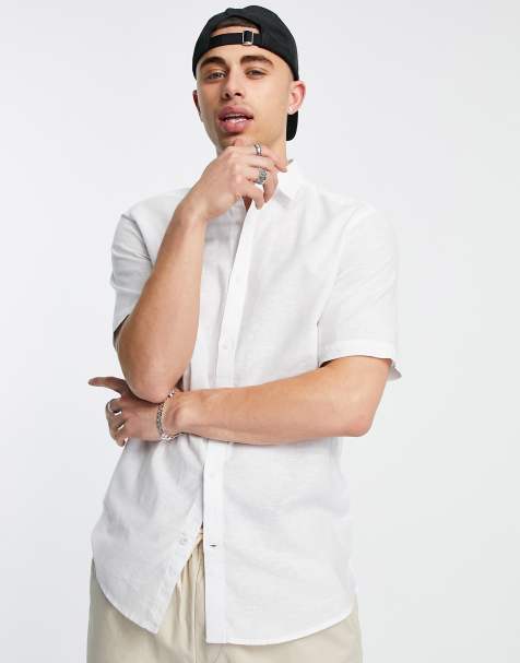 Only & Sons short sleeve linen blend shirt in white - view 1