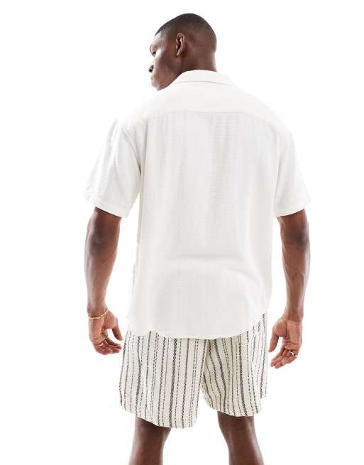 ONLY & SONS short sleeve linen blend textured shirt in white (part of a set), 3 of 4