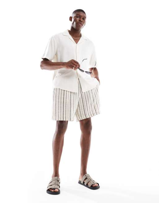 ONLY & SONS short sleeve linen blend textured shirt in white (part of a set), 4 of 4