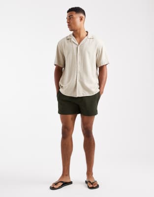 Only & Sons Short Sleeve Linen Mix Textured Shirt In Neutral