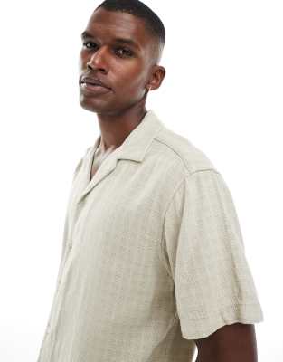 ONLY & SONS short sleeve linen textured shirt in beige