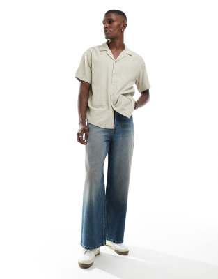 ONLY & SONS short sleeve linen textured shirt in beige