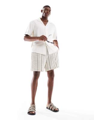 ONLY & SONS short sleeve linen textured shirt in ecru