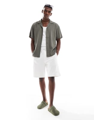 Only & Sons Short Sleeve Linen Textured Shirt In Green