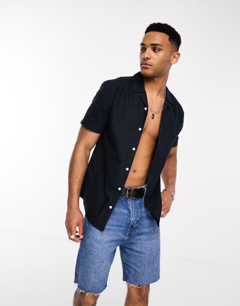 Only & Sons short sleeve oxford shirt with revere collar in navy - view 1