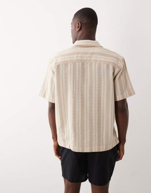 ONLY & SONS short sleeve relaxed fit knit shirt in tonal cream stripes, 5 of 5