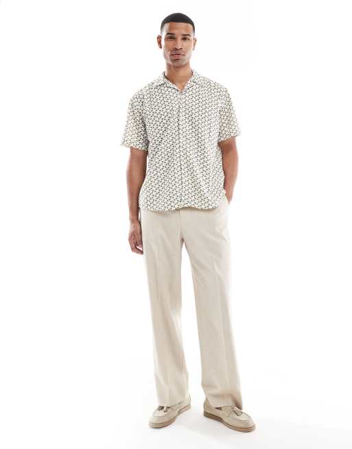 ONLY & SONS short sleeve resort shirt in white with green triangle print, 2 of 5